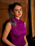 Acacia Purple Embroidered Jacquard Cheongsam Dress