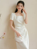 Vita Heron Feather White Slim Cheongsam Dress