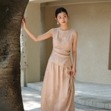 Zephyr 2-Piece Brown Pink Embroidered Cheongsam Top
