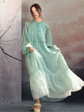 Moonlight Gradient Green Chiffon Cheongsam Dress