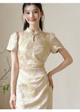 Ines Lotus Pink Jacquard Cheongsam Dress