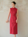 Olympia Cheongsam Red Jacquard Dress