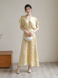 Song Champagne V-Neck Jacquard Cheongsam Dress