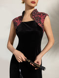Philippa Black Velvet Floral Embroidered Cheongsam
