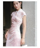 Magdalena Peach Mist Jacquard Satin Cheongsam Dress