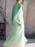 Moonlight Gradient Green Chiffon Cheongsam Dress