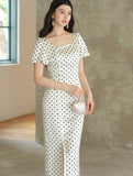 Petra Moon White Polka Dot Cheongsam Dress