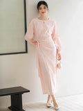 Beatrice Radiant Pink Lace Up Cheongsam Dress Cutout Qipao