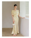 Rhodonite Cloud Silk Yellow Cheongsam Dress