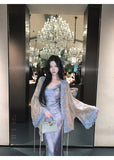 Xiomara Lavish Embroidered Lace Cheongsam Qipao Two-Piece Set
