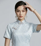 Deneb Silk Jacquard Cheongsam Dress