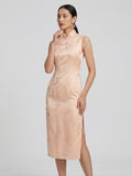 Vina Silk Floral Long Cheongsam Dress
