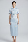 Prosperity Light Blue Embroidered Cheongsam Dress