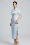 Prosperity Light Blue Embroidered Cheongsam Dress
