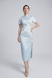 Prosperity Light Blue Embroidered Cheongsam Dress