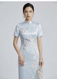 Prosperity Light Blue Embroidered Cheongsam Dress
