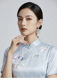 Prosperity Light Blue Embroidered Cheongsam Dress