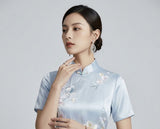 Prosperity Light Blue Embroidered Cheongsam Dress