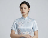 Prosperity Light Blue Embroidered Cheongsam Dress