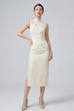 Odile White Polyester Cheongsam Dress