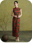 Sunset Sonorous Exquisite Silk Cheongsam Dress Rose Qipao