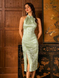 Majesty Silk Cheongsam Dress - Modern Qipao with Halter Neck