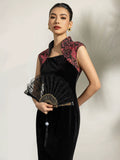 Magdalena Velvet Cheongsam Dress - Floral Embroidered Qipao with Mandarin Collar