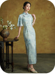 Tulip Glamorous Blue Short Sleeved Cheongsam Dress Modern Qipao