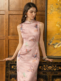 Zena Mulberry Silk Cheongsam Dress - Vintage Qipao with Pearl Buttons