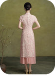 Magdalena Arresting Elegant Pink Cheongsam Dress Short Sleeve Qipao