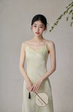 Baroness Light Yellow Green Jacquard Cheongsam Dress