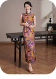 Snowdrop Arresting Frog Buttons Brocade Cheongsam Dress Sleeveless Qipao