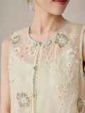 Coronet Light Apricot Silk Embroidered Cheongsam Top