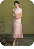 Magdalena Arresting Elegant Pink Cheongsam Dress Short Sleeve Qipao