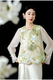 Hibiscus Yellow Green Sequin Embroidered Cheongsam Vest