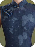 Hollyhock Radiant Navy Blue Cheongsam Dress Frog Buttons Qipao