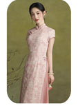 Magdalena Arresting Elegant Pink Cheongsam Dress Short Sleeve Qipao