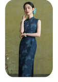 Hollyhock Radiant Navy Blue Cheongsam Dress Frog Buttons Qipao