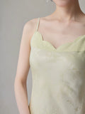 Baroness Light Yellow Green Jacquard Cheongsam Dress