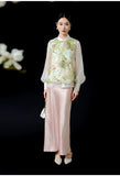 Hibiscus Yellow Green Sequin Embroidered Cheongsam Vest