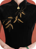 Rayna Queenly Black Velvet Cheongsam Dress Embroidered Qipao