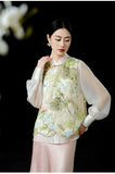 Hibiscus Yellow Green Sequin Embroidered Cheongsam Vest