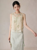 Coronet Light Apricot Silk Embroidered Cheongsam Top