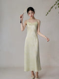 Baroness Light Yellow Green Jacquard Cheongsam Dress
