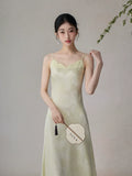 Baroness Light Yellow Green Jacquard Cheongsam Dress