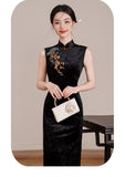 Starlight Jubilant Black Velvet Cheongsam Dress Embroidered Qipao