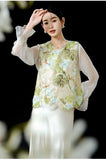 Hibiscus Yellow Green Sequin Embroidered Cheongsam Vest