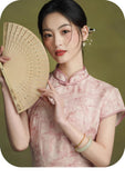 Magdalena Arresting Elegant Pink Cheongsam Dress Short Sleeve Qipao