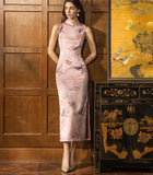 Zena Mulberry Silk Cheongsam Dress - Vintage Qipao with Pearl Buttons
