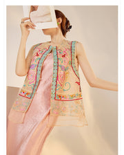 Silk Alaya Blooming Embroidery Qipao Cheongsam Vest Top